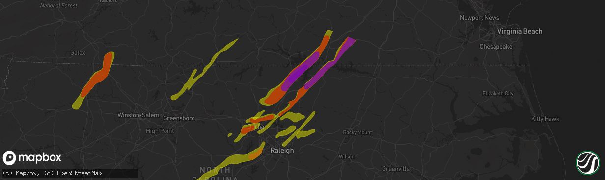 Hail map in Henderson, NC on November 1, 2011