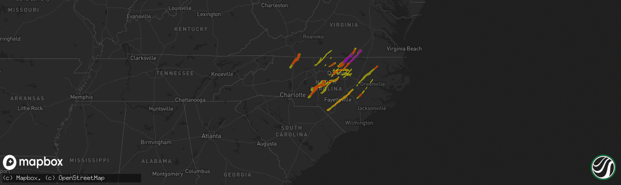 Hail map in North Carolina on November 1, 2011