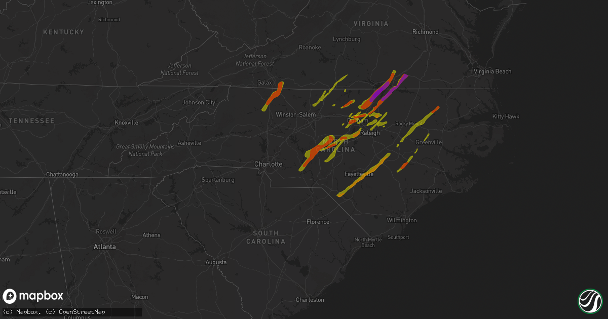 Hail map in North Carolina on November 1, 2011