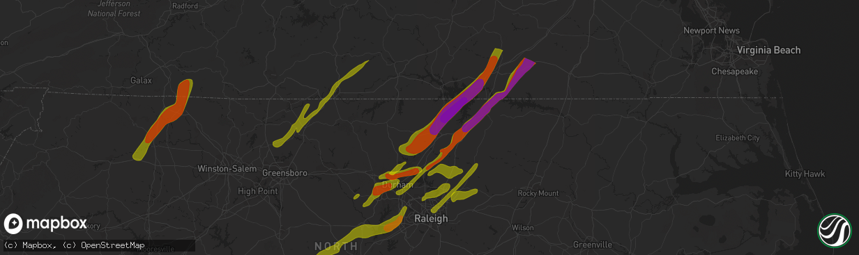 Hail map in Oxford, NC on November 1, 2011