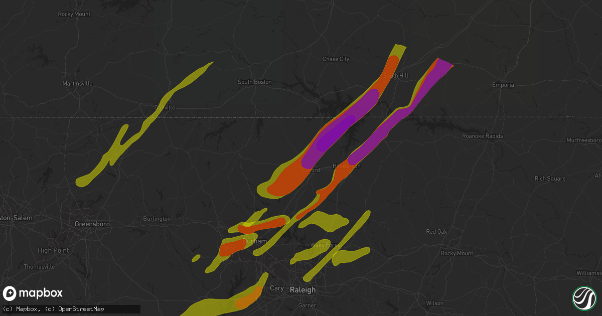 Hail map in Oxford, NC on November 1, 2011