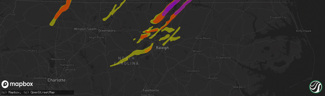 Hail map in Raleigh, NC on November 1, 2011