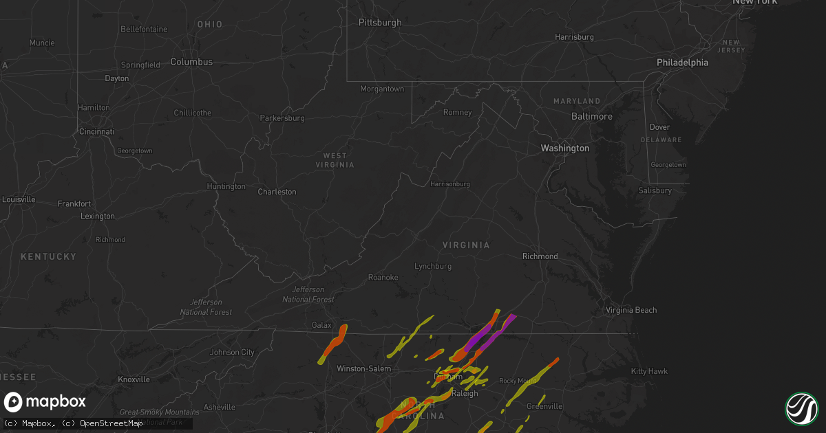 Hail map in Virginia on November 1, 2011