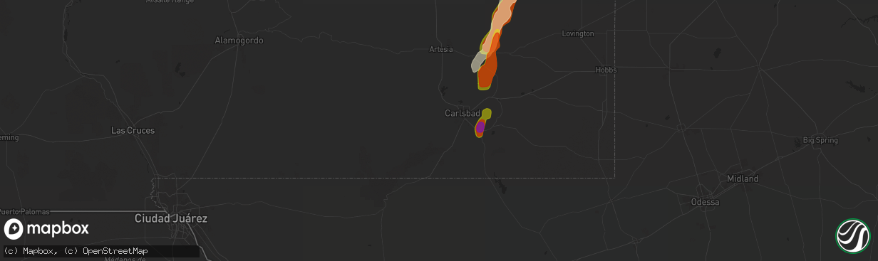 Hail map in Carlsbad, NM on November 1, 2024