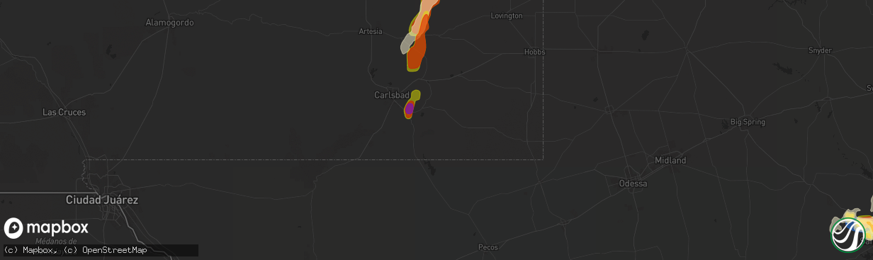 Hail map in Loving, NM on November 1, 2024