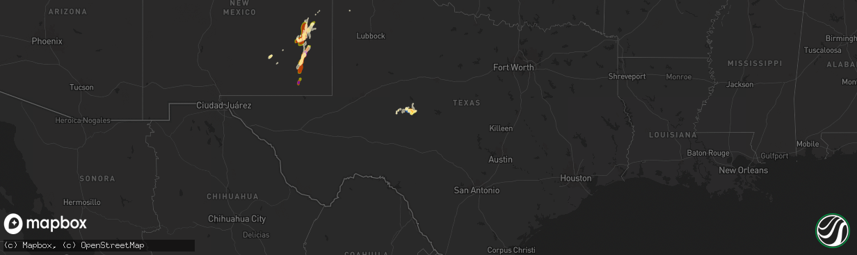 Hail map in Texas on November 1, 2024