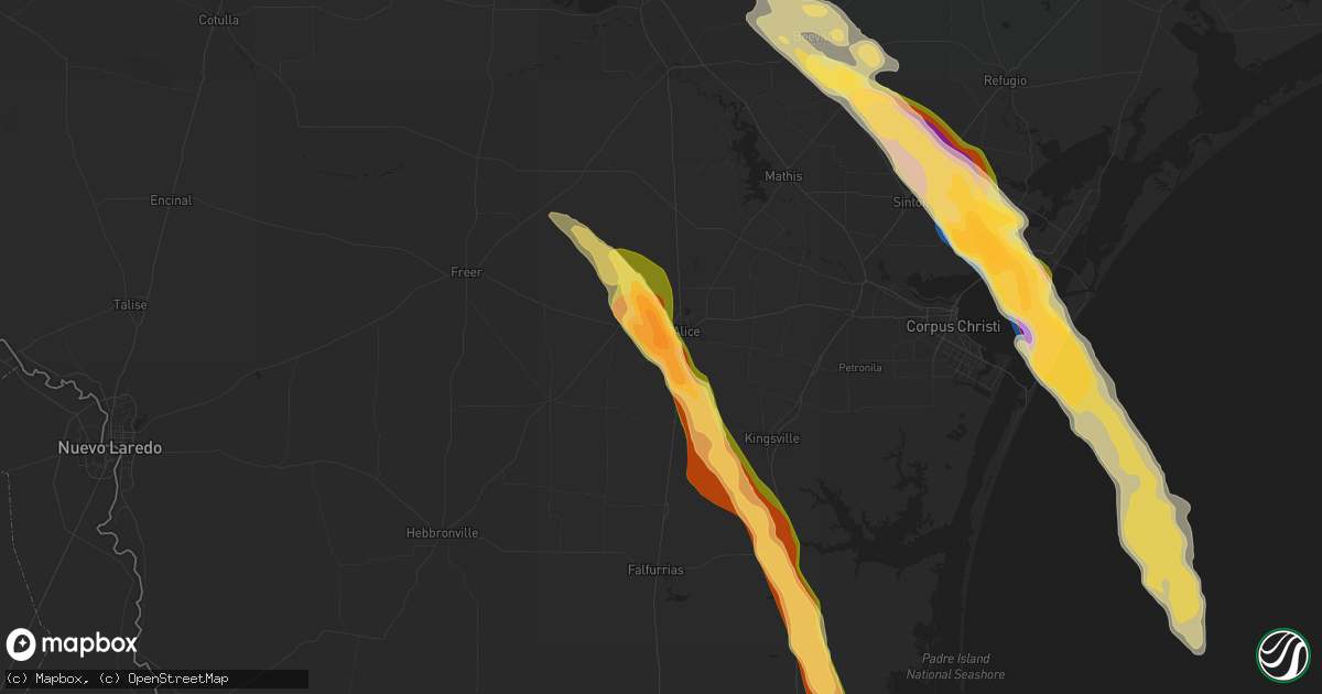 Hail map in Alice, TX on November 1, 2025
