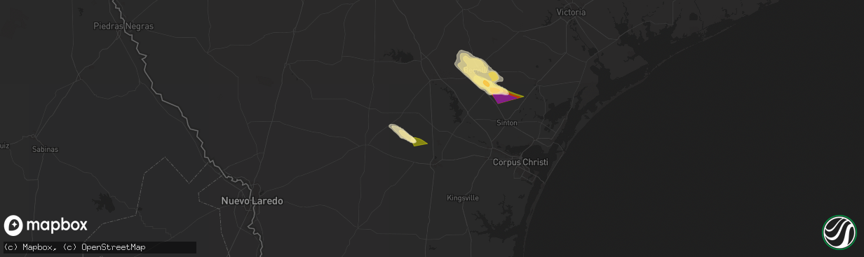 Hail map in Orange Grove, TX on November 1, 2025