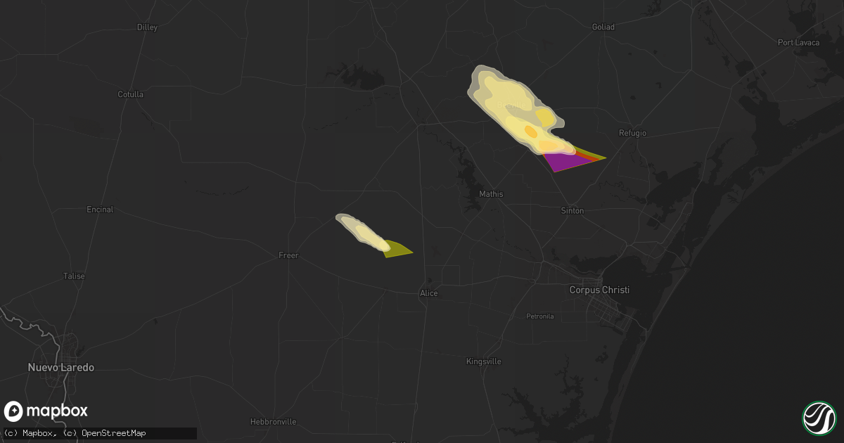 Hail map in Orange Grove, TX on November 1, 2025