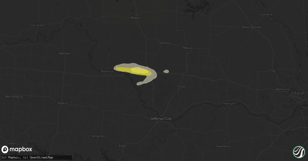 Hail map in Columbia, MO on November 2, 2016