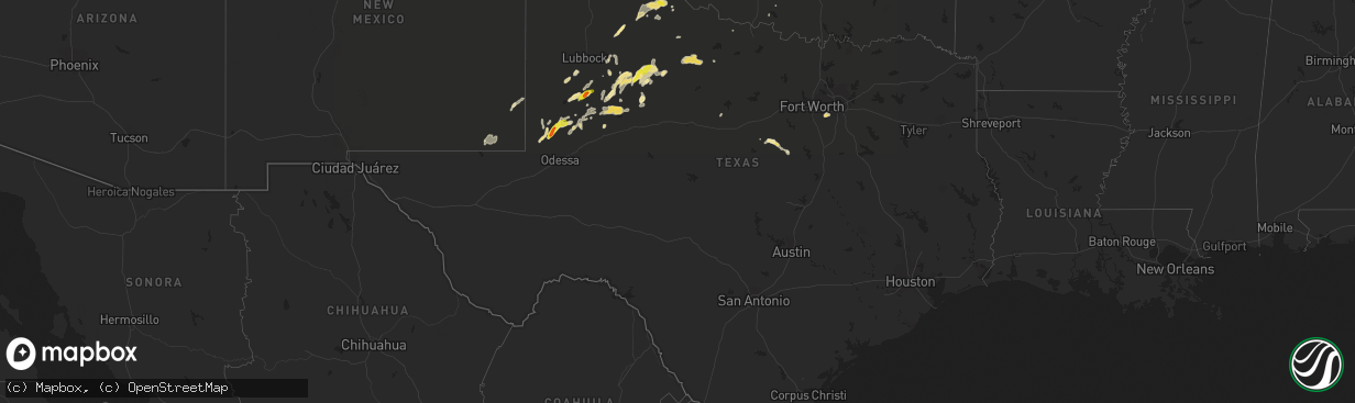 Hail map in Texas on November 2, 2016