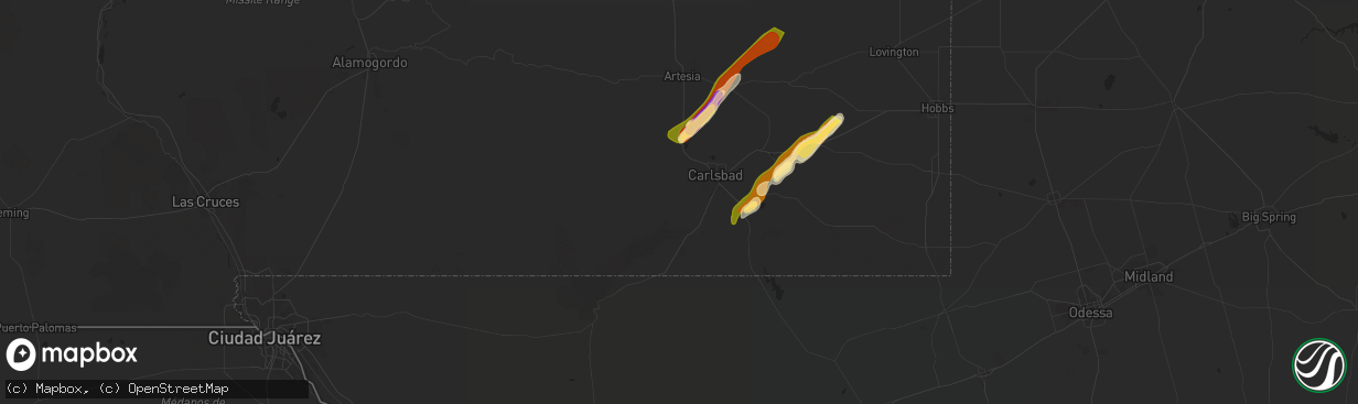 Hail map in Carlsbad, NM on November 2, 2024