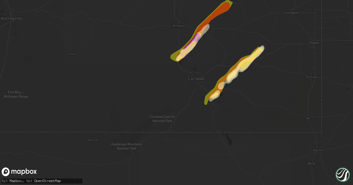 Hail map in Carlsbad, NM on November 2, 2024