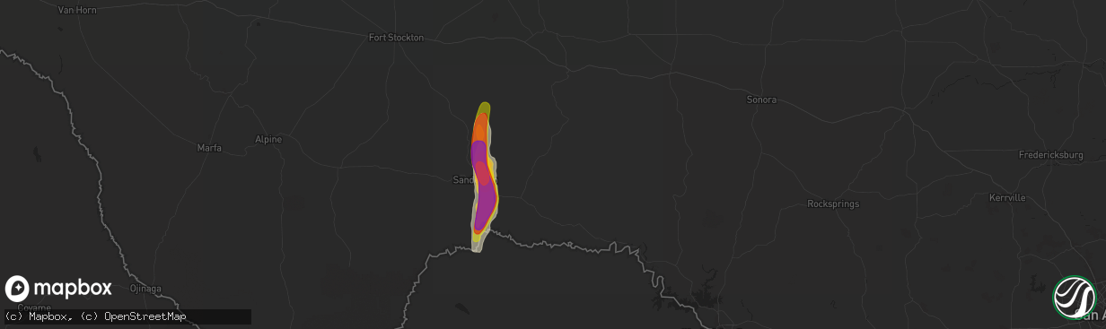 Hail map in Dryden, TX on November 2, 2024