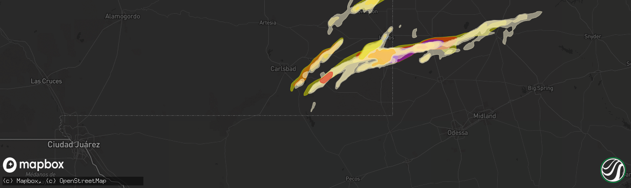 Hail map in Loving, NM on November 2, 2024