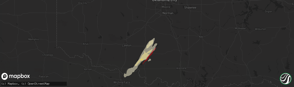 Hail map in Marlow, OK on November 2, 2024