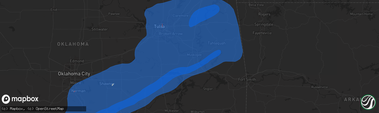 Hail map in Muskogee, OK on November 2, 2024