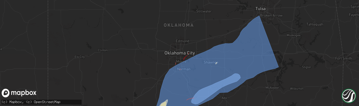 Hail map in Oklahoma City, OK on November 2, 2024