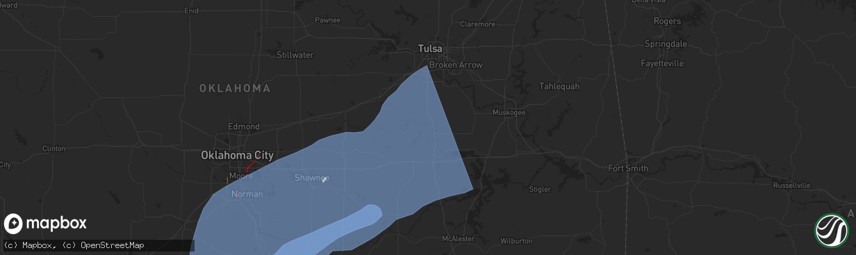 Hail map in Okmulgee, OK on November 2, 2024