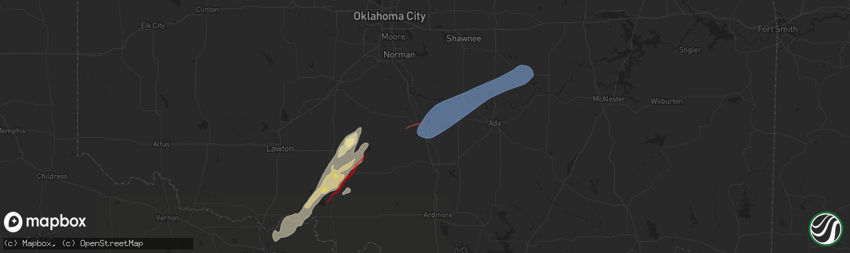 Hail map in Pauls Valley, OK on November 2, 2024