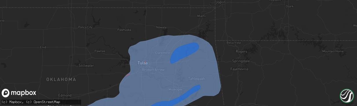 Hail map in Pryor, OK on November 2, 2024