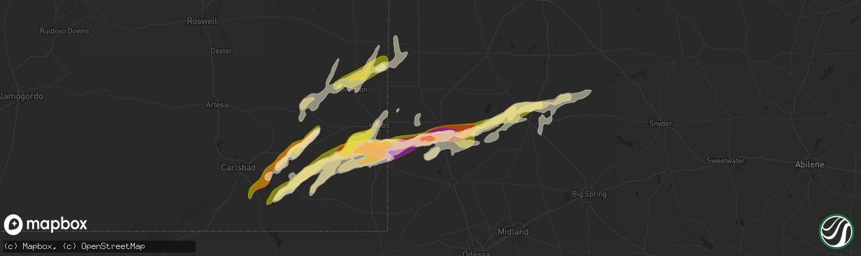 Hail map in Seminole, TX on November 2, 2024