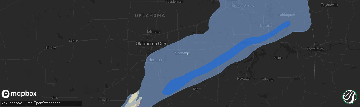 Hail map in Shawnee, OK on November 2, 2024