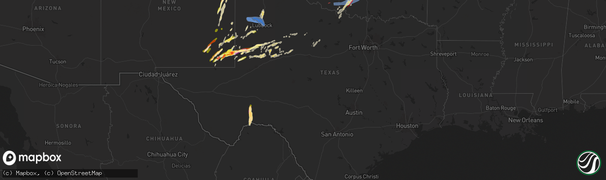 Hail map in Texas on November 2, 2024