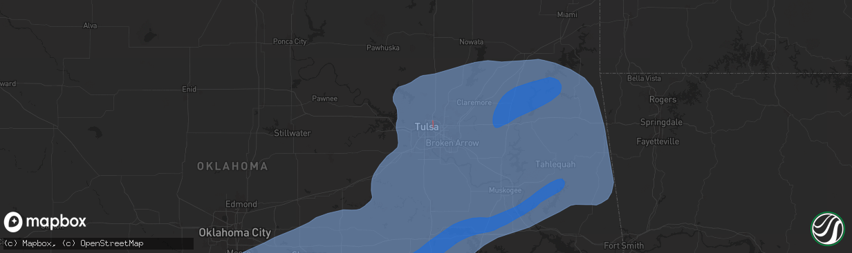 Hail map in Tulsa, OK on November 2, 2024