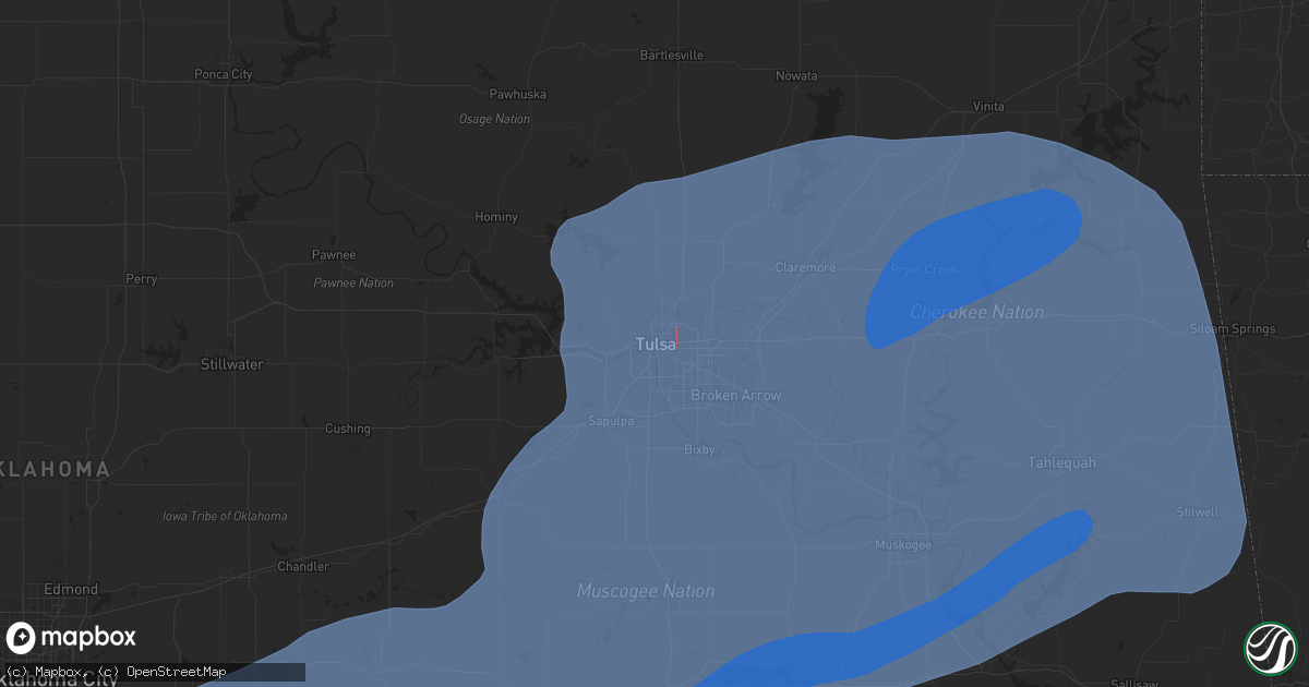 Hail map in Tulsa, OK on November 2, 2024