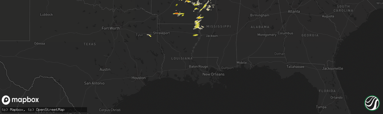 Hail map in Louisiana on November 3, 2017