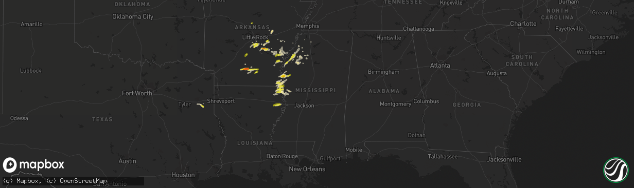 Hail map in Mississippi on November 3, 2017