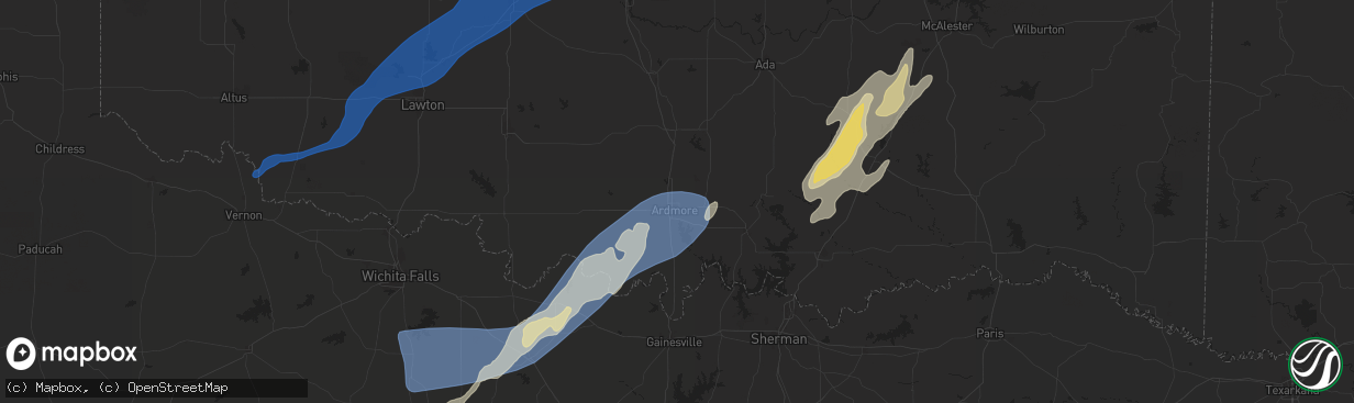 Hail map in Ardmore, OK on November 3, 2024