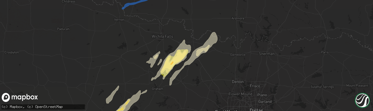 Hail map in Bellevue, TX on November 3, 2024