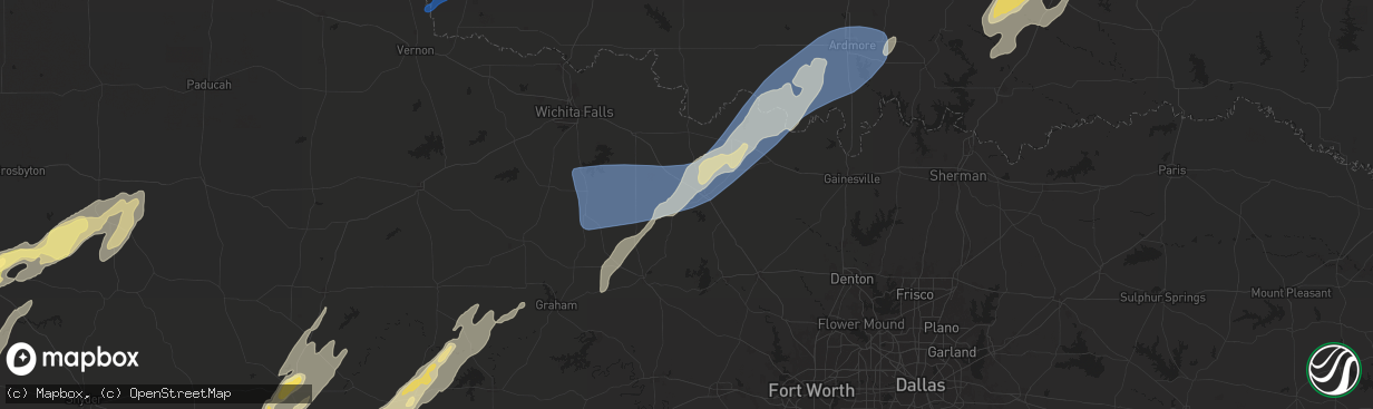 Hail map in Bowie, TX on November 3, 2024