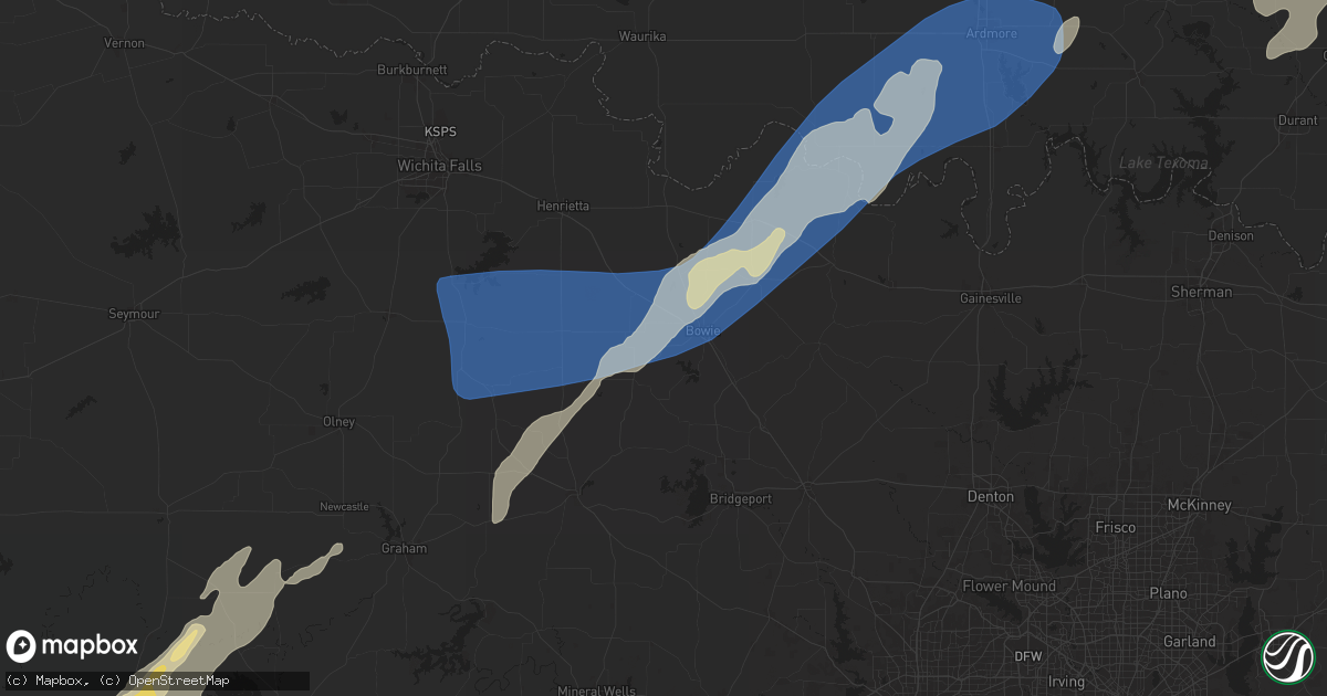 Hail map in Bowie, TX on November 3, 2024