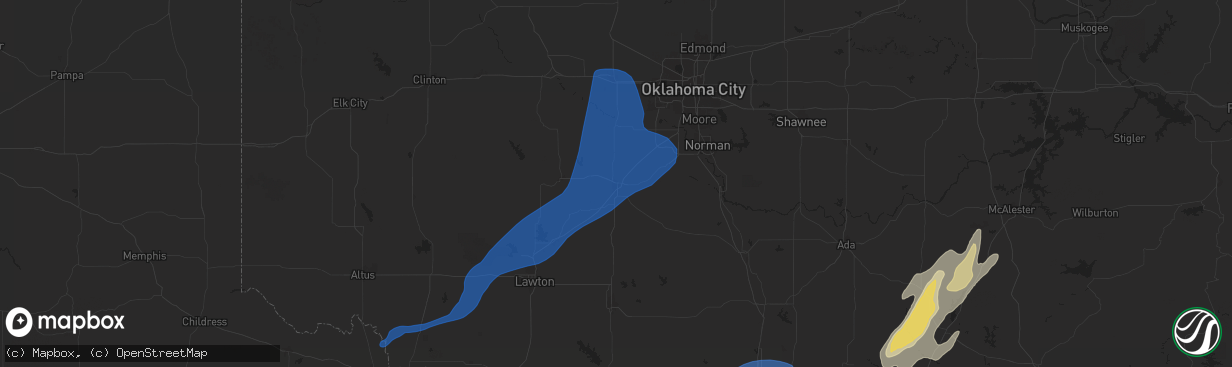 Hail map in Chickasha, OK on November 3, 2024