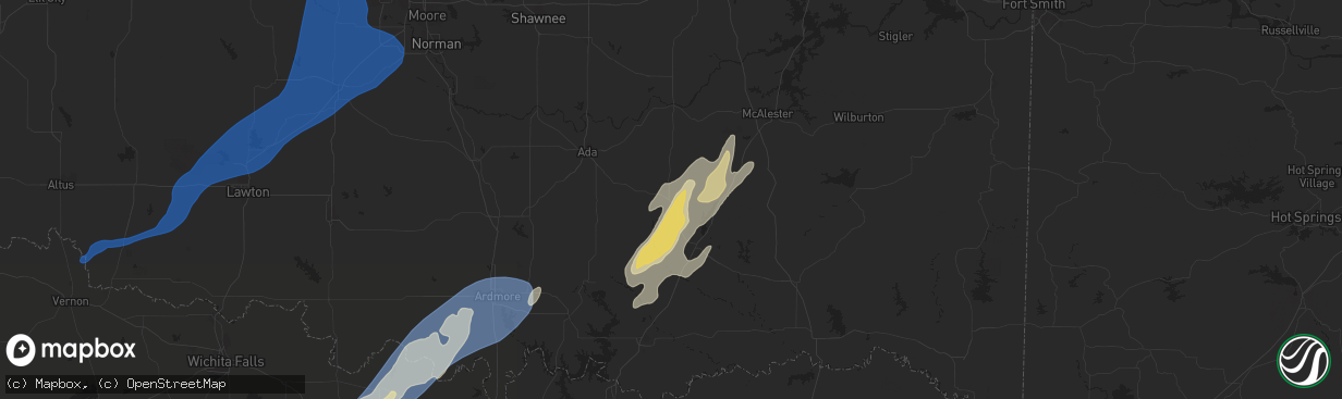 Hail map in Coalgate, OK on November 3, 2024