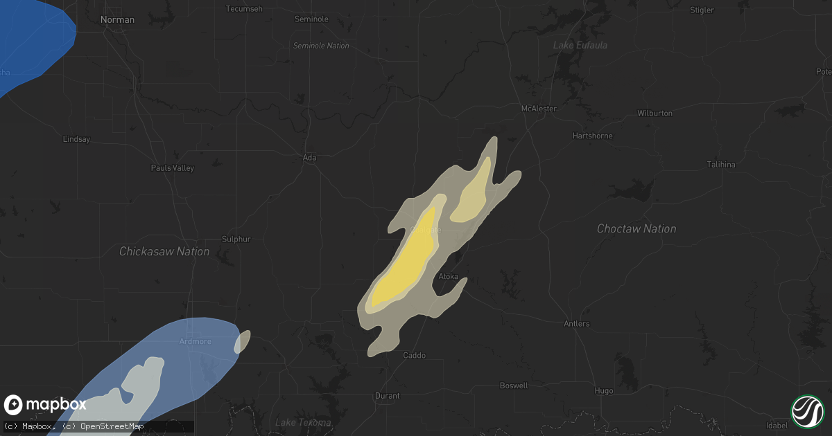 Hail map in Coalgate, OK on November 3, 2024