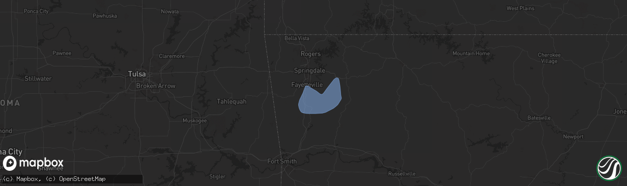 Hail map in Fayetteville, AR on November 3, 2024