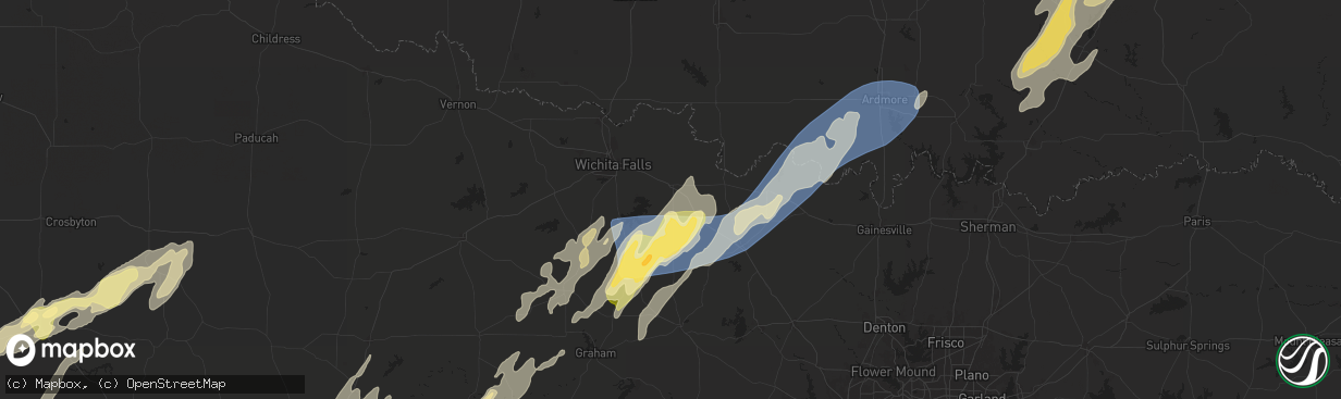 Hail map in Henrietta, TX on November 3, 2024