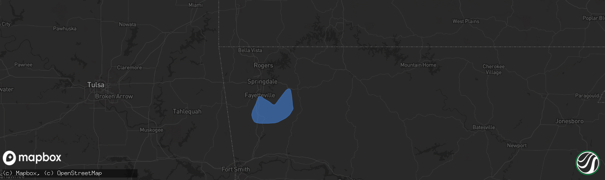 Hail map in Huntsville, AR on November 3, 2024