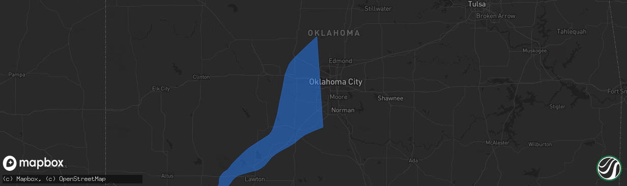 Hail map in Mustang, OK on November 3, 2024