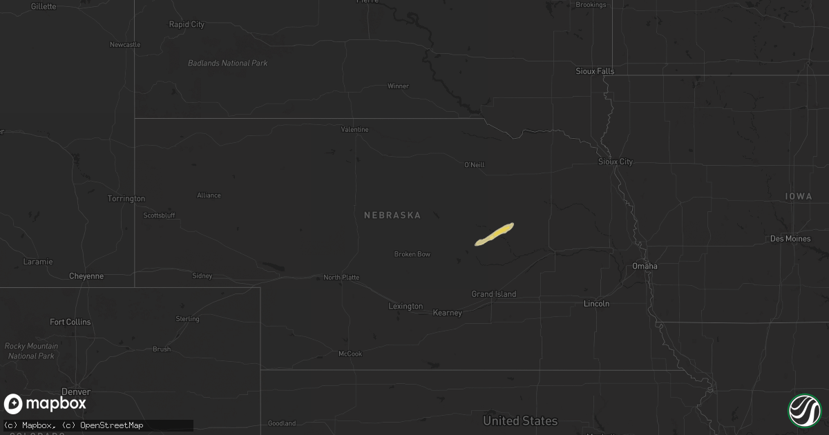 Hail map in Nebraska on November 3, 2024