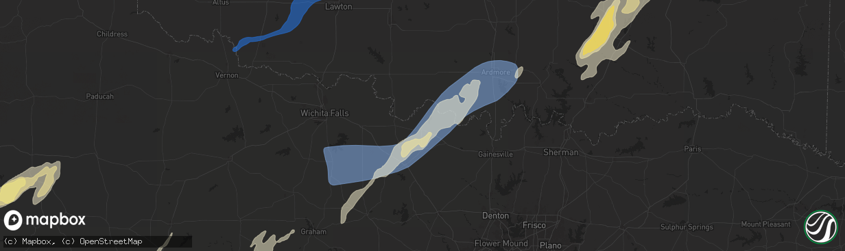 Hail map in Nocona, TX on November 3, 2024