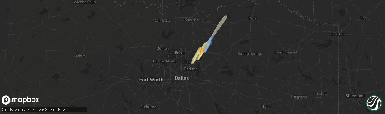 Hail map in Allen, TX on November 4, 2024