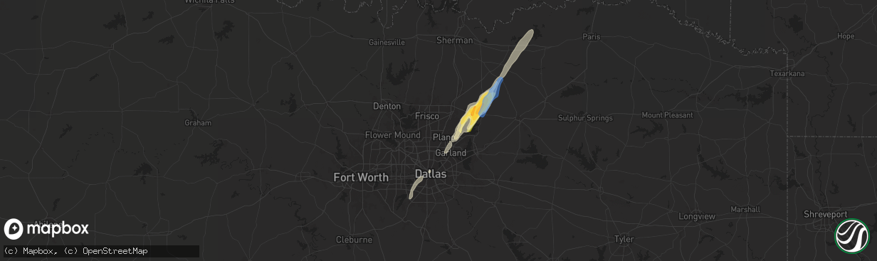 Hail map in Plano, TX on November 4, 2024