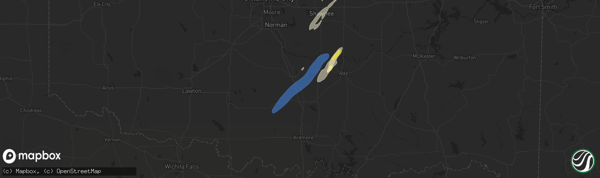 Hail map in Wynnewood, OK on November 4, 2024