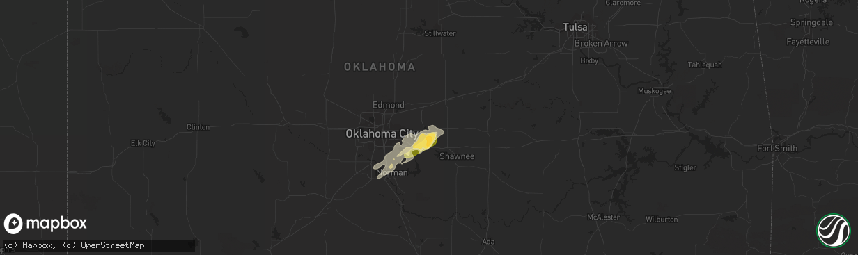 Hail map in Harrah, OK on November 5, 2015