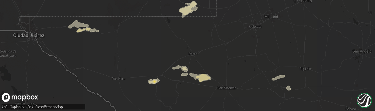 Hail map in Pecos, TX on November 5, 2016
